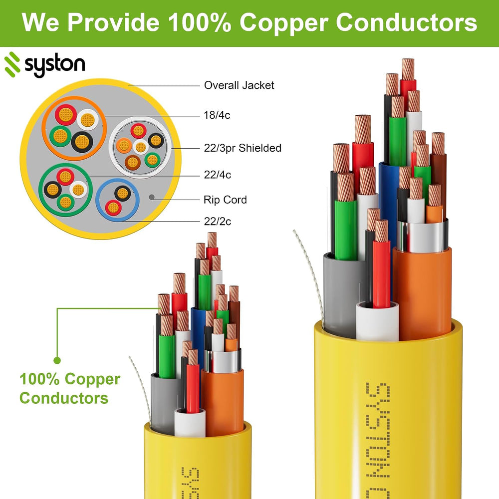 Syston Access Control Composite Cable, Plenum-Rated/CL3P/CMP, Yellow, 500FT