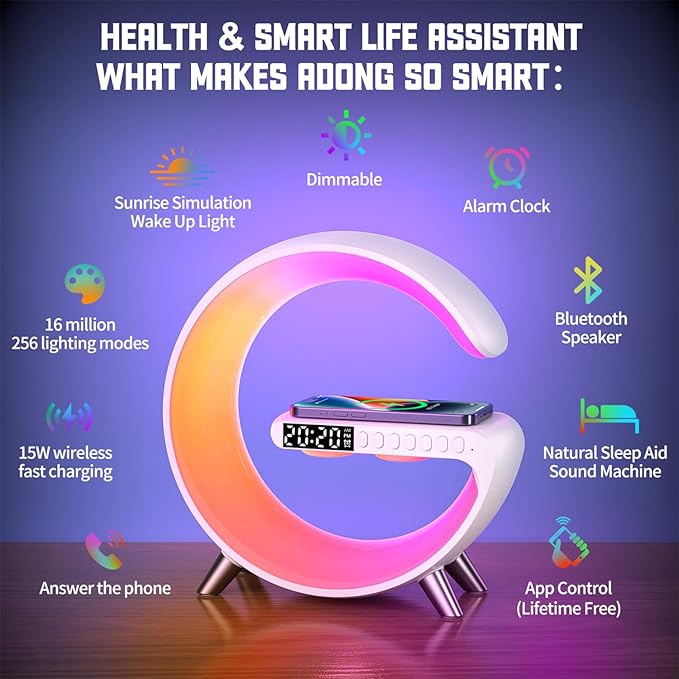 Smart LED Table Lamp, 5-in-1 Night Light Fast Wireless Charging Station