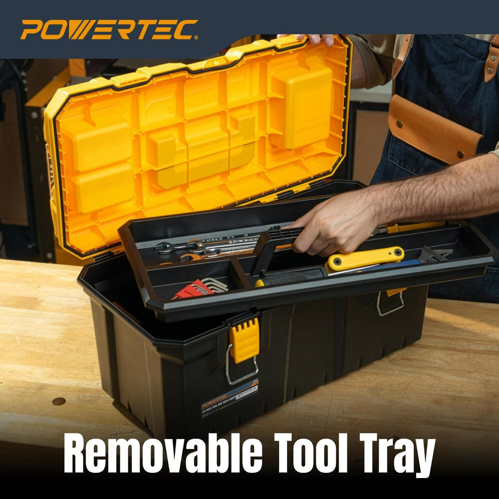 POWERTEC 22-Inch Tool Box with Trays - Lockable, Metal Latch, Organizer, Port...