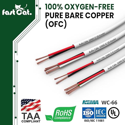 fast Cat. Speaker Wire 16 Guage 4C, UL Listed & CMR/CL3R-FT4 Rated