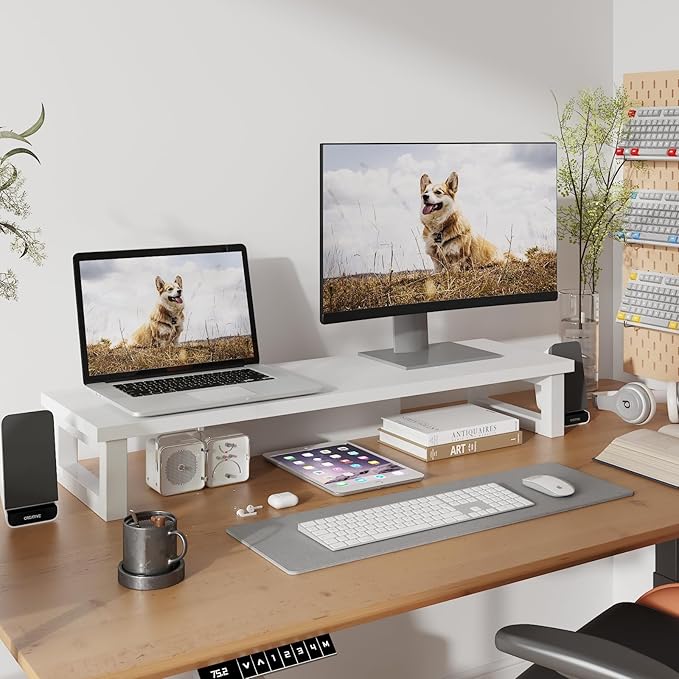 WESTREE Dual Monitor Stand Riser, Wood and Steel Monitor Stand Riser, Computer