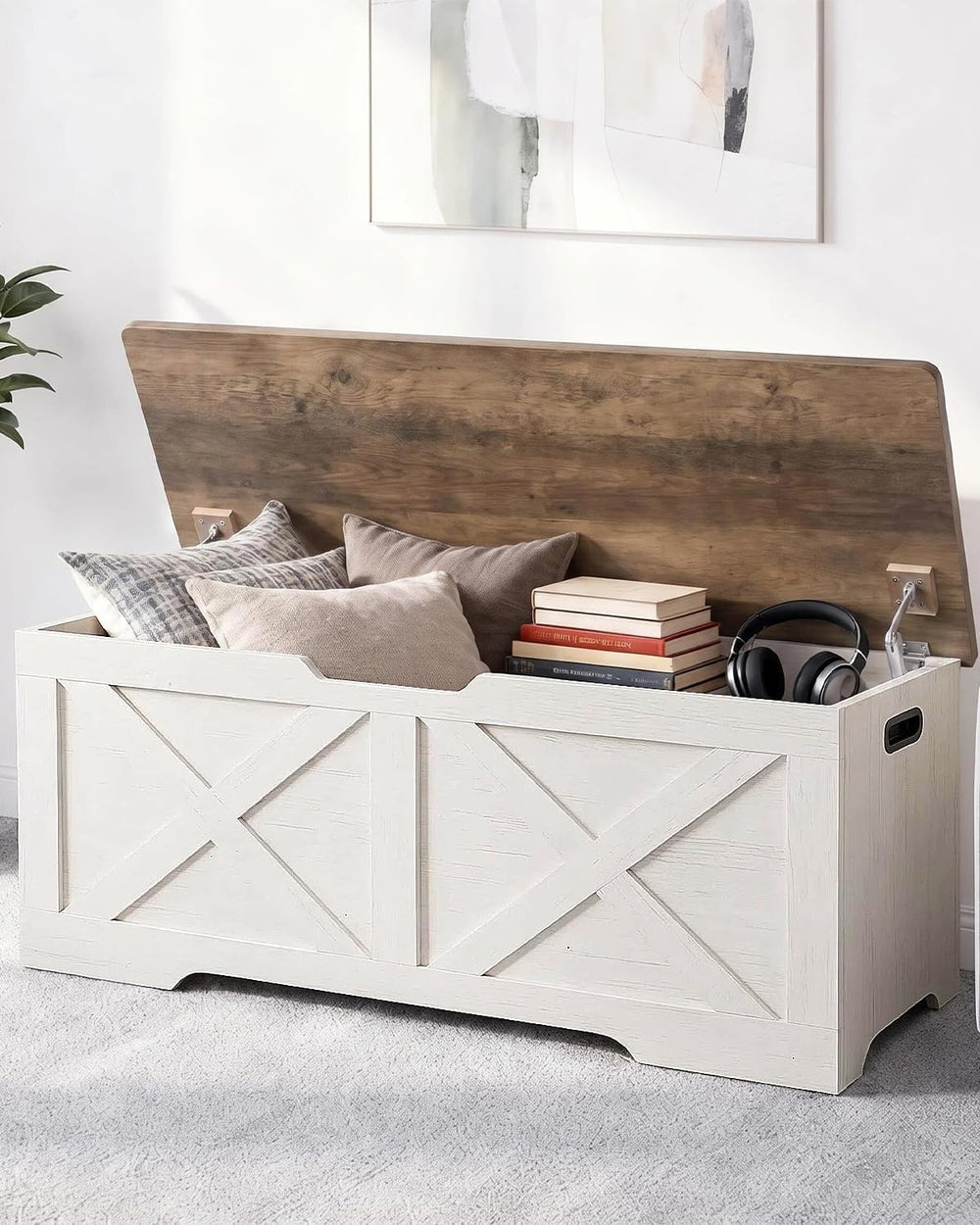 Timberer 47.2" Storage Chest, Wooden Storage Bench, Entryway Shoes Bench