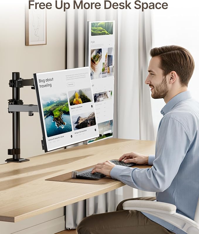monTEK Dual Monitor Stand for 17"–32” Computer, Adjustable Height Stable