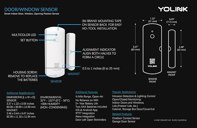 YoLink LoRa Smart Door & Window Sensor 3-Pack: Door Left-Open Reminders