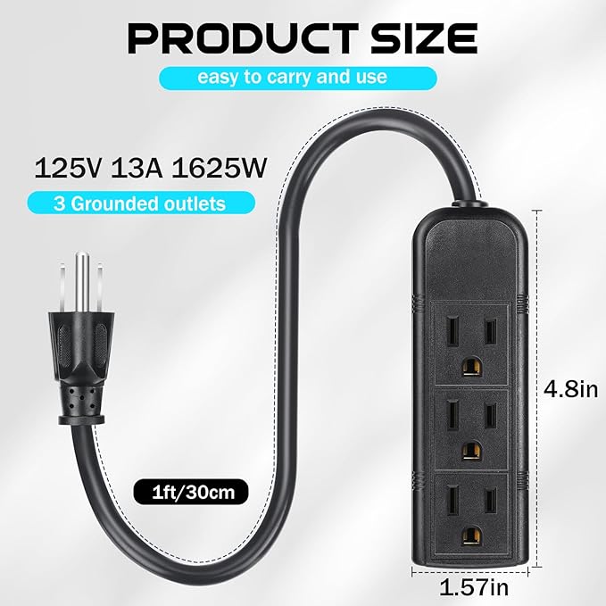Copkim 20 Pack 3 Outlet Power Strip Extension Cord