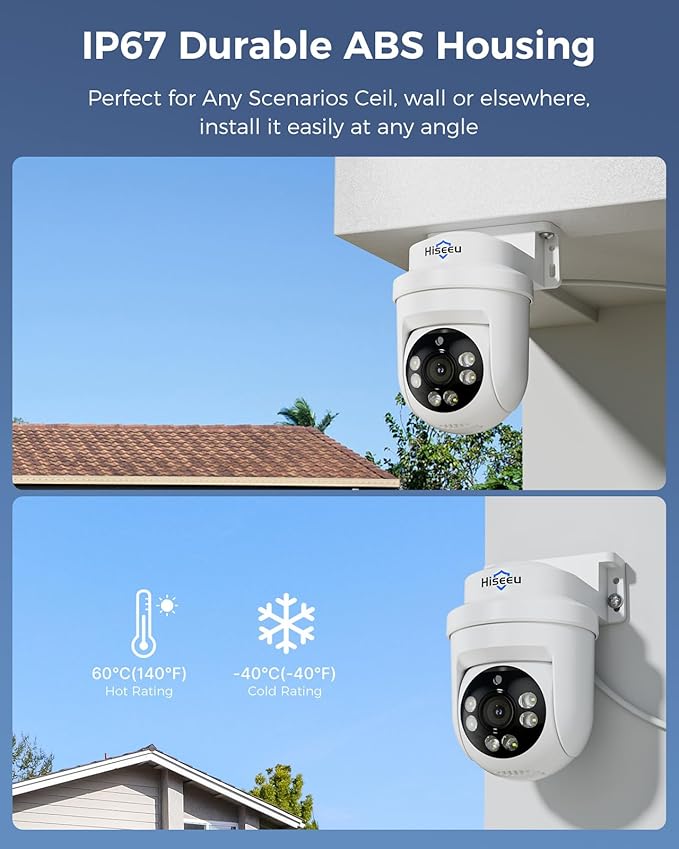 Hiseeu 3K 360°View PTZ Wired Security Camera System (4PCS)
