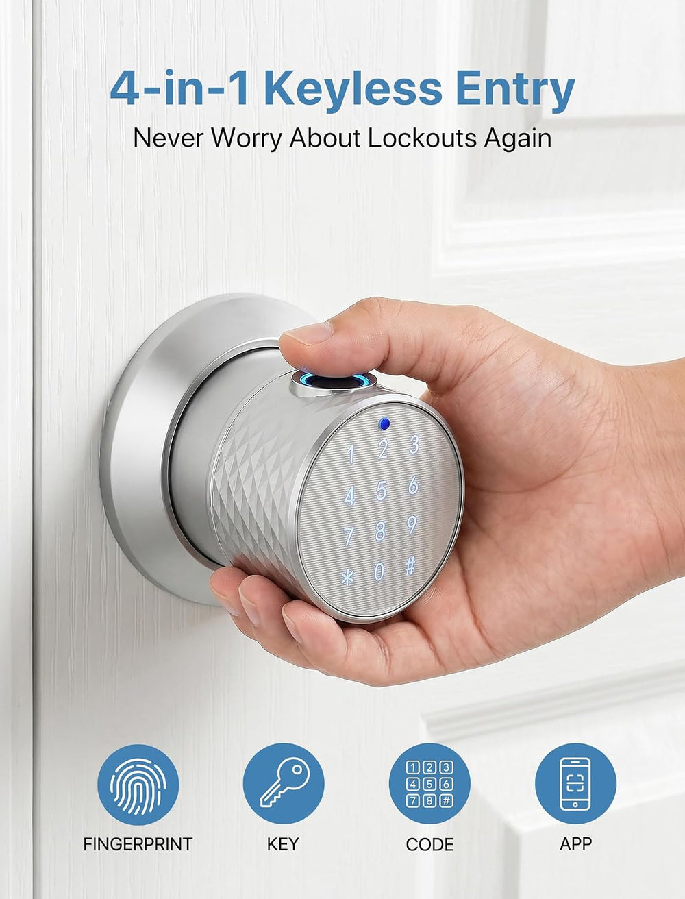 Smart Fingerprint Door Lock with App,Keypad Door Knob for Bedroom
