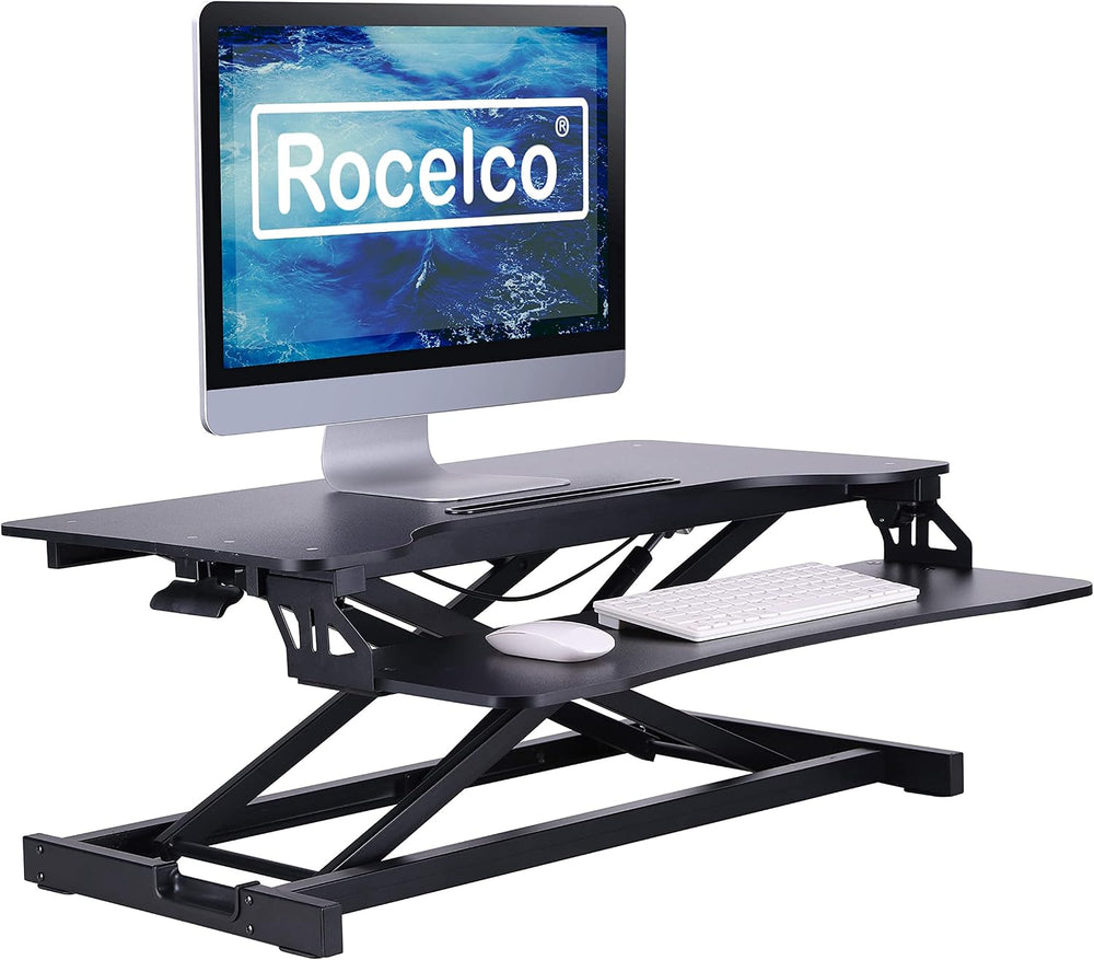 Rocelco Standing Desk Converter 31.5 Inch Sit Stand Up Dual Monitor Tabletop