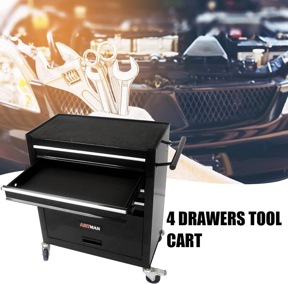 Lockable 4-Drawer Rolling Tool Chest, Black