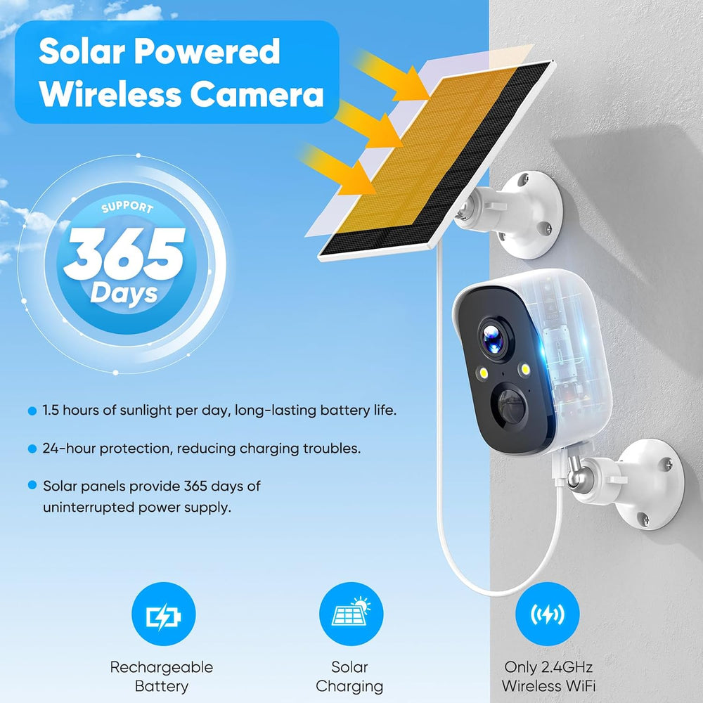 Solar Security Cameras Wireless Outdoor, 2K Solar Camera Wireless for Home, C...