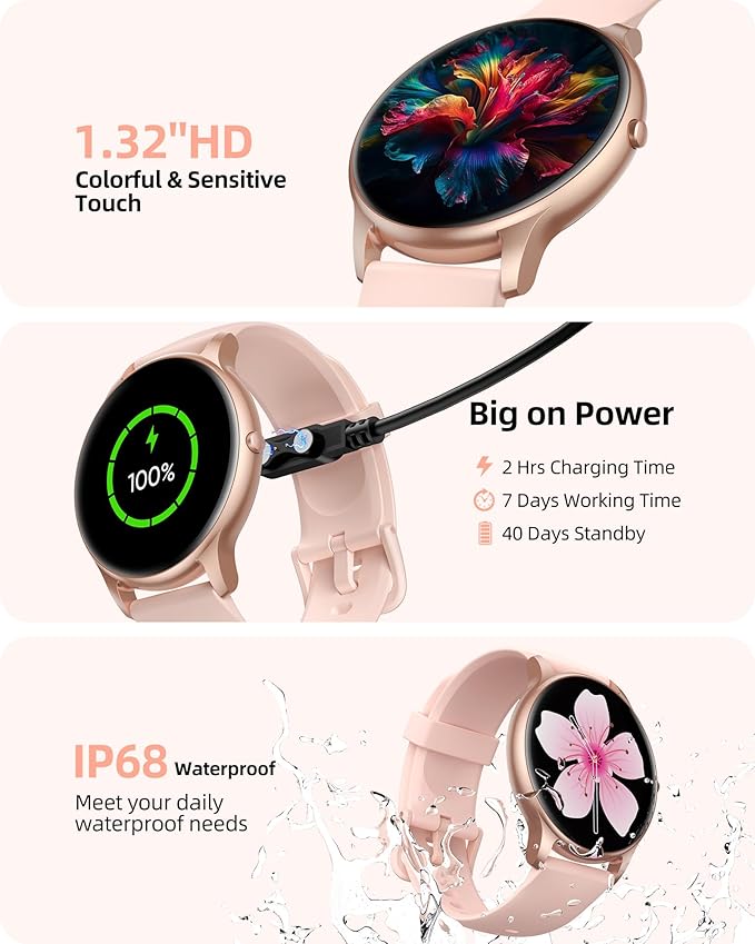 Parsonver Smart Watch for Women, HD Screen Fitness Tracker IP68 Waterproof
