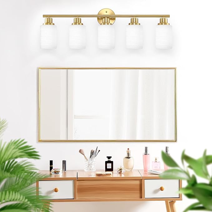 Guliaofo 5-Light Vanity Lights, Brushed Gold Bathroom Light Fixture