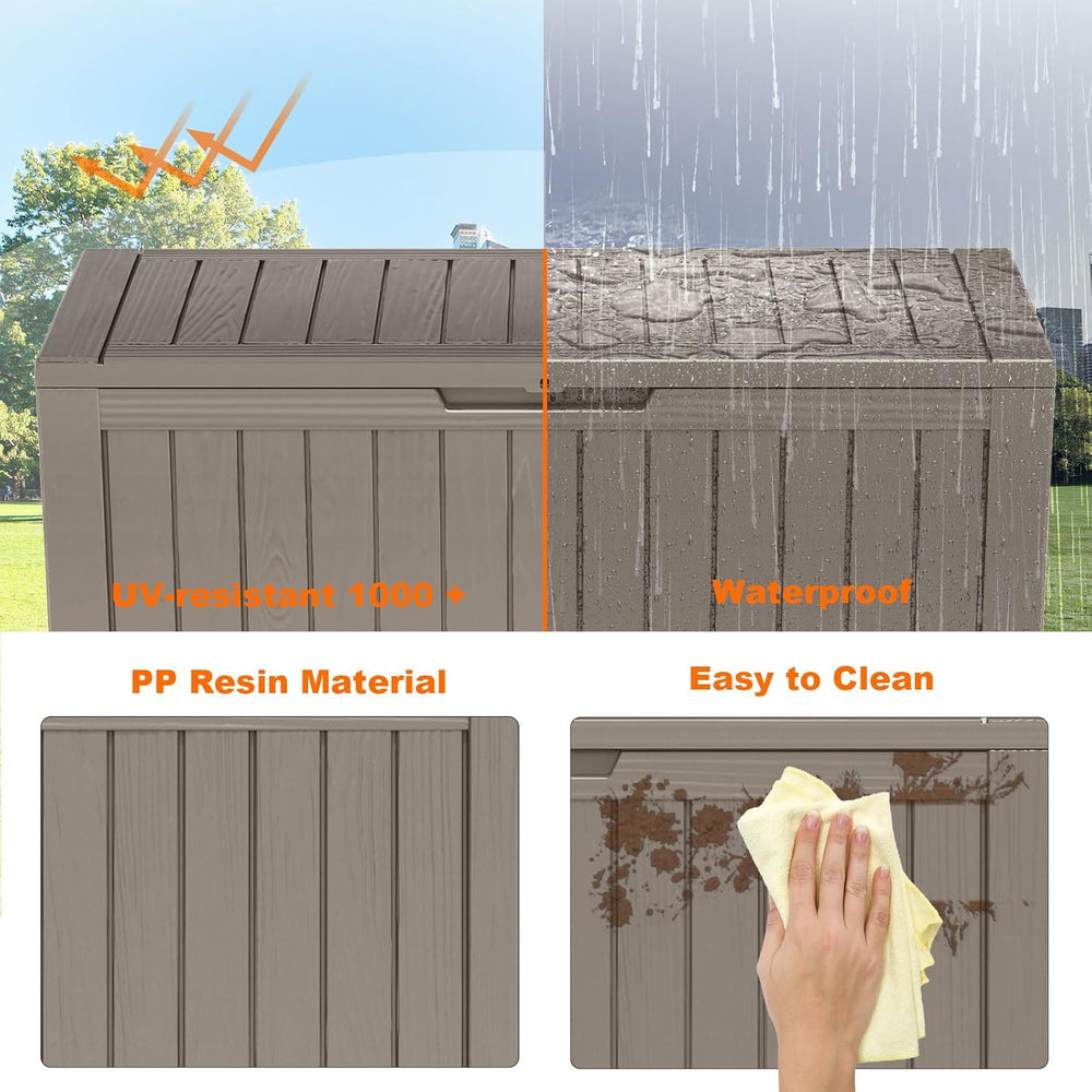 PatioZen 85 Gallon Deck Box Outdoor, Weatherproof Resin Patio Storage Box, Wa...