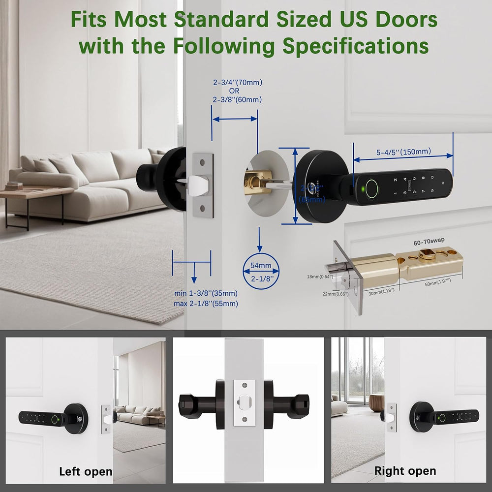 Fingerprint Door Lock, 5-in-1 Smart Door Knob with Handle, Biometric Keyless ...