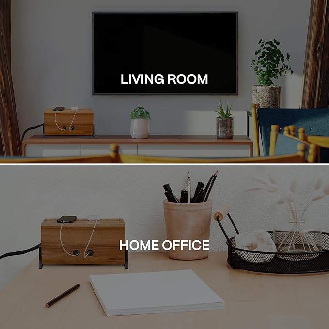 Extra Large Cable Management Box, Wood Cord Hider Box & Organizer