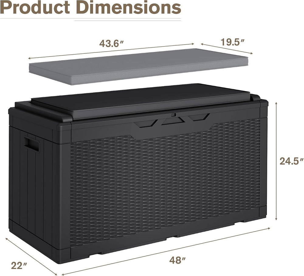 JUMMICO 100 Gallon with Cushion Deck Box, Waterproof Outdoor Storage Box