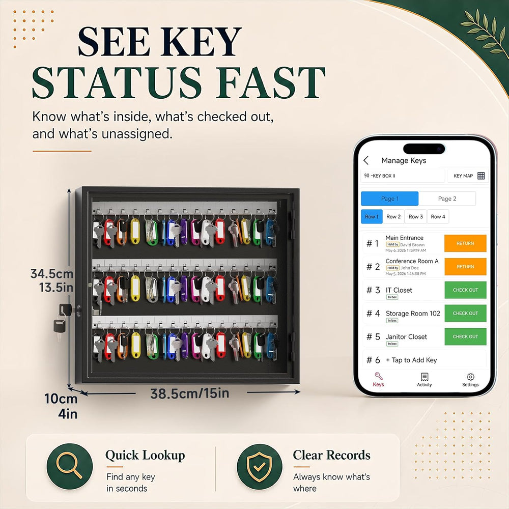 90 Key Lock Box Smart Key Cabinet Wall Mount with Keypad & App for Office