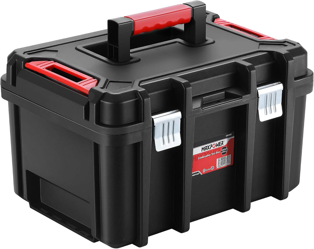 MAXPOWER 16-inch Stackable Tool Box, 10" H, Metal Latches, Removable Tray
