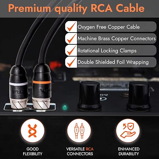 Elite Audio Premium Series 12ft. 2-Channel Car Audio RCA Cable – Double Shielded