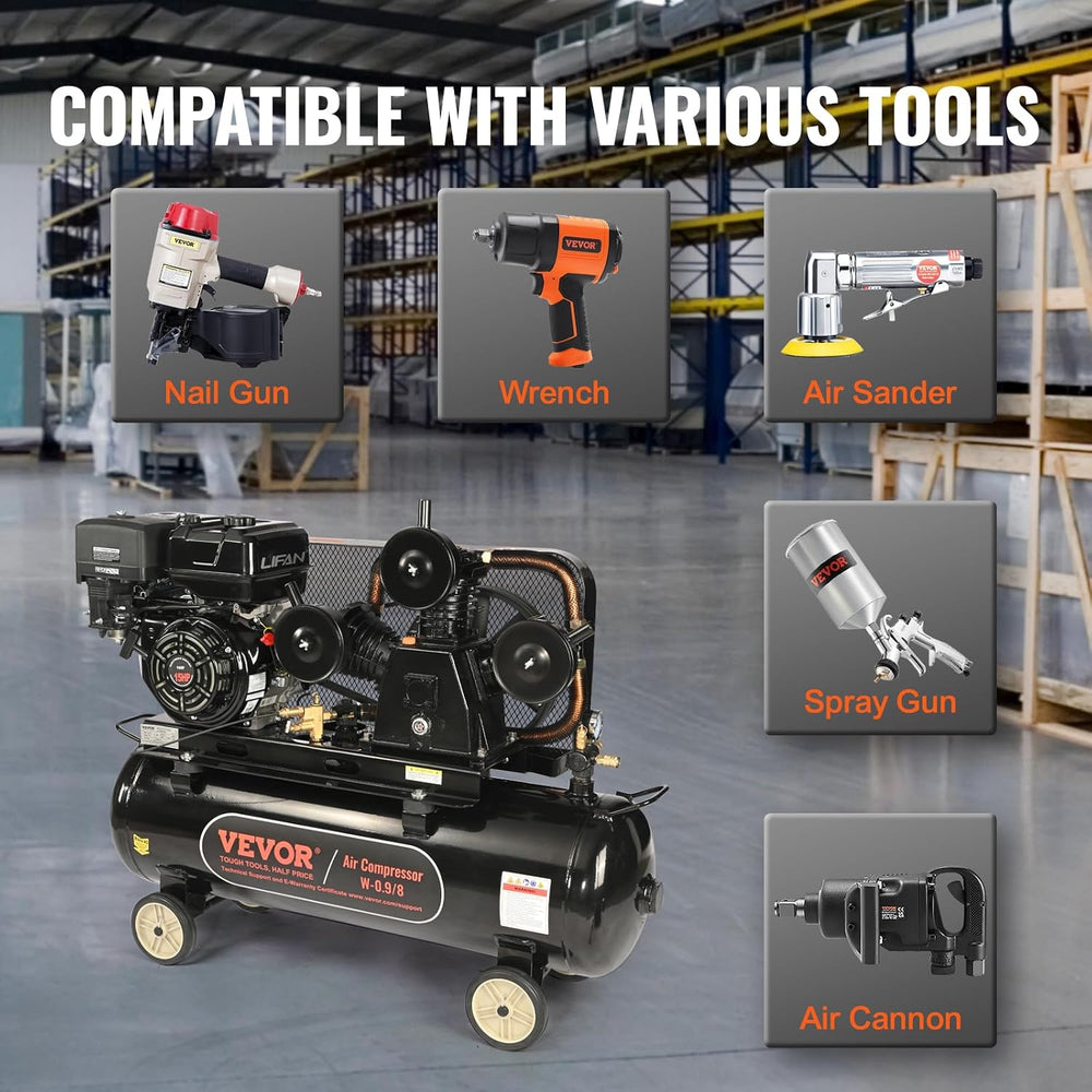 VEVOR 15HP Gas Powered Air Compressor, 30 Gallon Horizontal Air Compressor Ta...