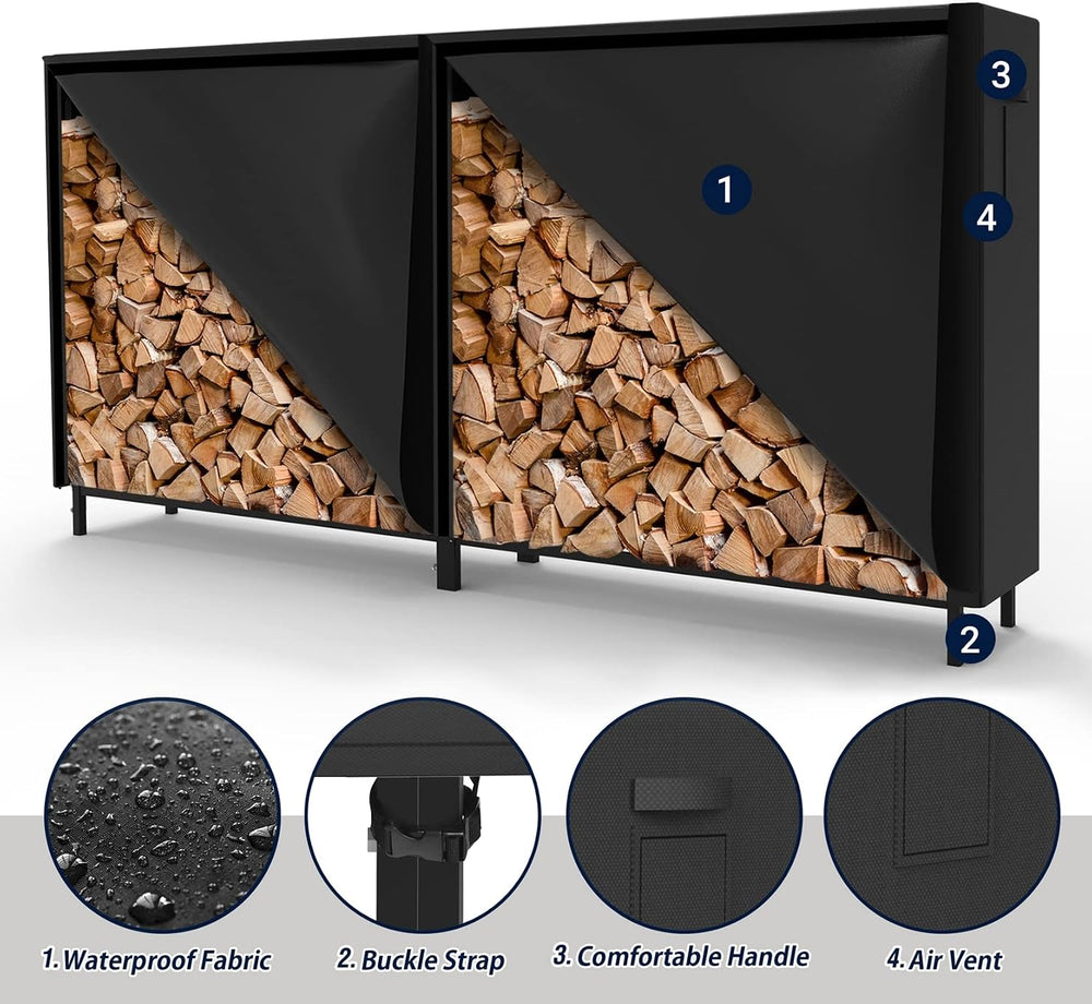 WALMANN 8ft Firewood Rack with Cover, Heavy Duty Firewood Rack
