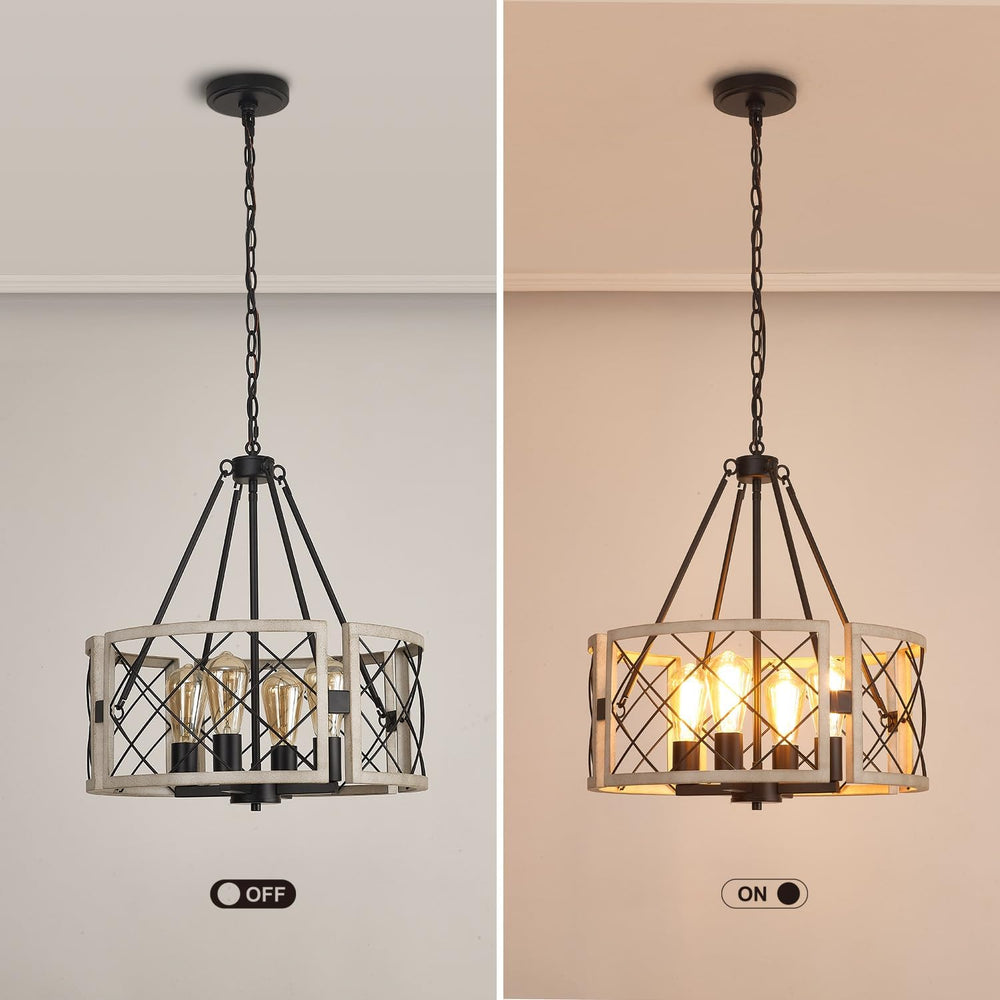 D19'' Farmhouse Chandelier, 4-Light Adjustable Dining Room Light Fixt...