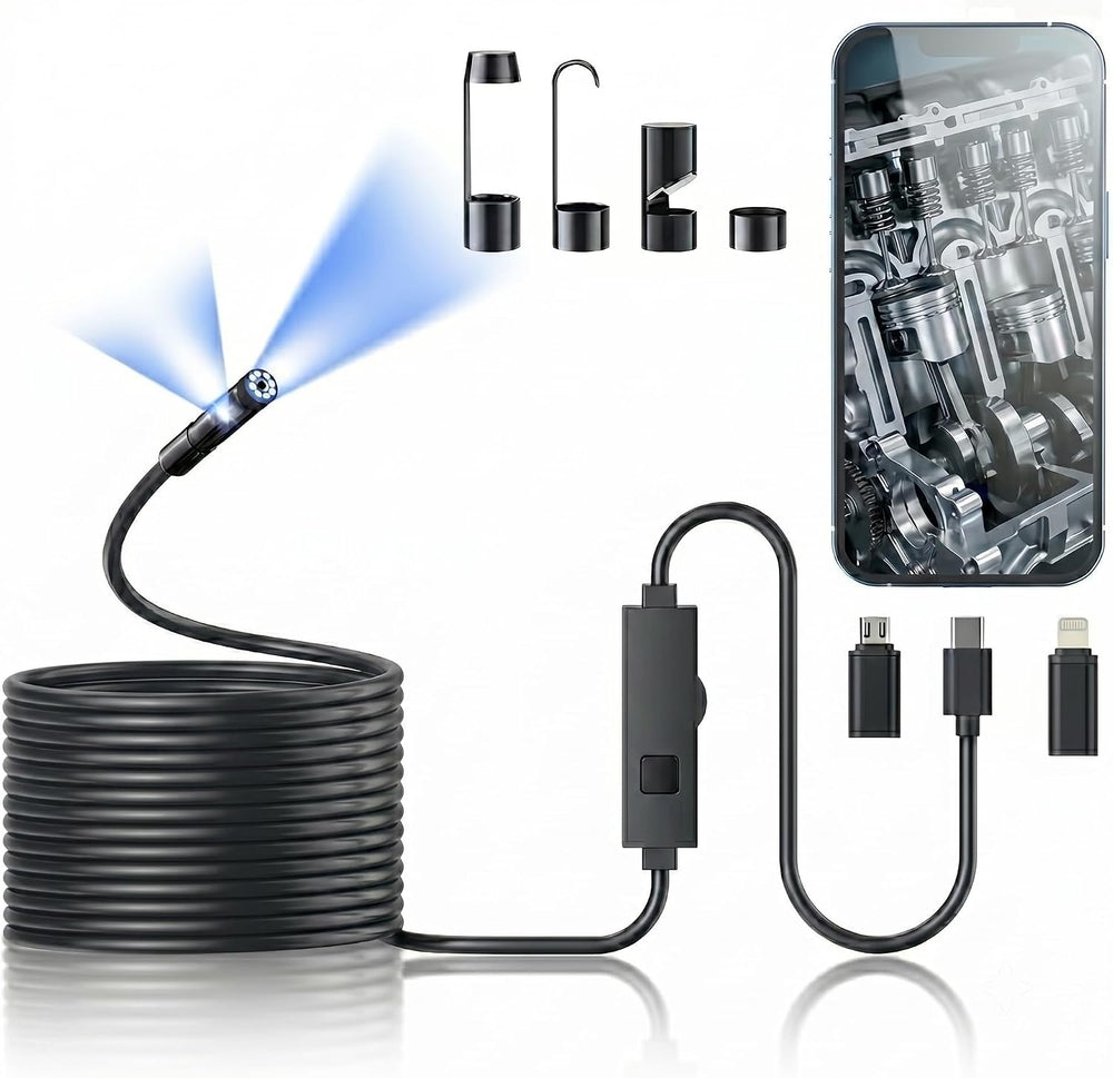 Dual-Lens Endoscope Camera with Light, 1920P HD Borescope