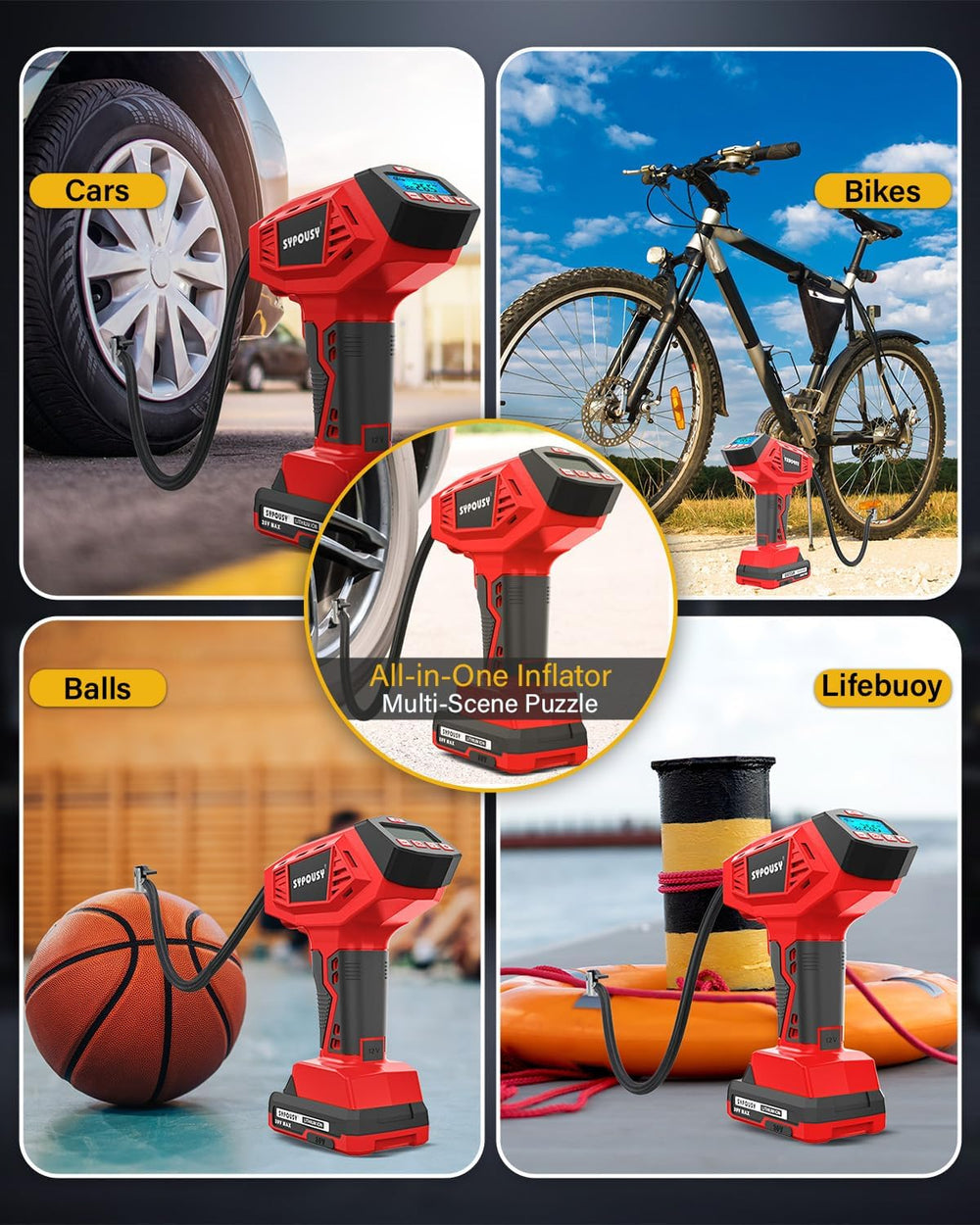 Tire Inflator Portable Air Compressor - 160PSI (20V Battery & 12V DC)