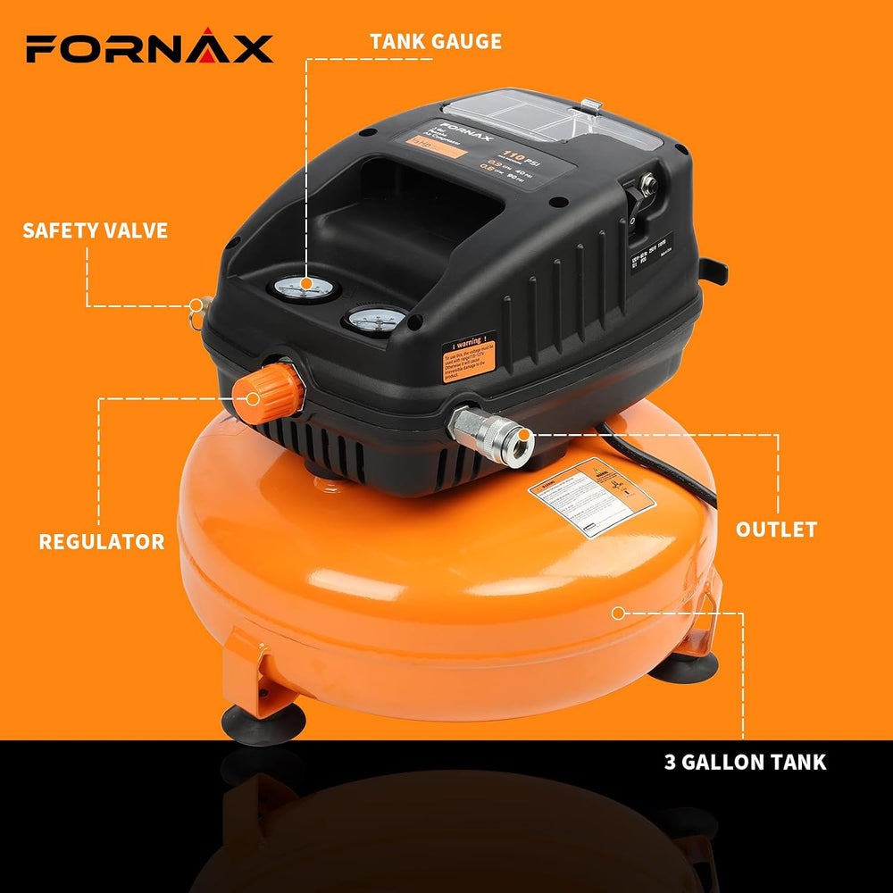 FORNAX Pancake Air Compressor, 3 Gallon, 110 PSI Portable Air Compressor, Oil...