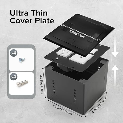 Vagueior Recessed Flat Hidden Floor Electrical Outlet Box Kit, Stainless Steel