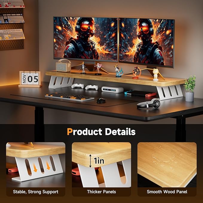 NestNeat Dual Monitor Stand Riser, 39 Inch Large Wood Monitor Stands
