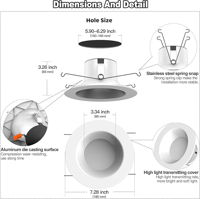 VANANCE Smart Can Light 6 Inch, 2700K-6500K CCT Selectable, RGB Remote LED (4...