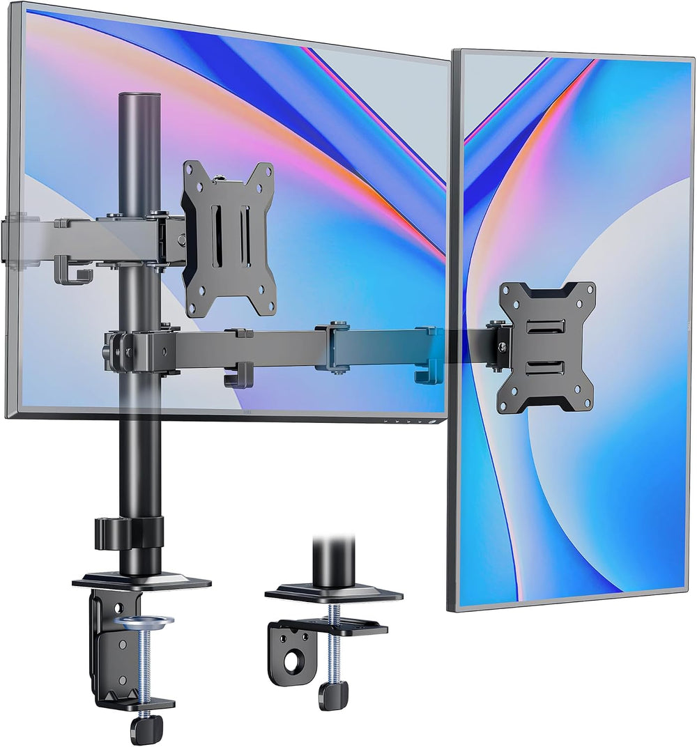 monTEK Dual Monitor Stand for 17"–32” Computer, Adjustable Height Stable
