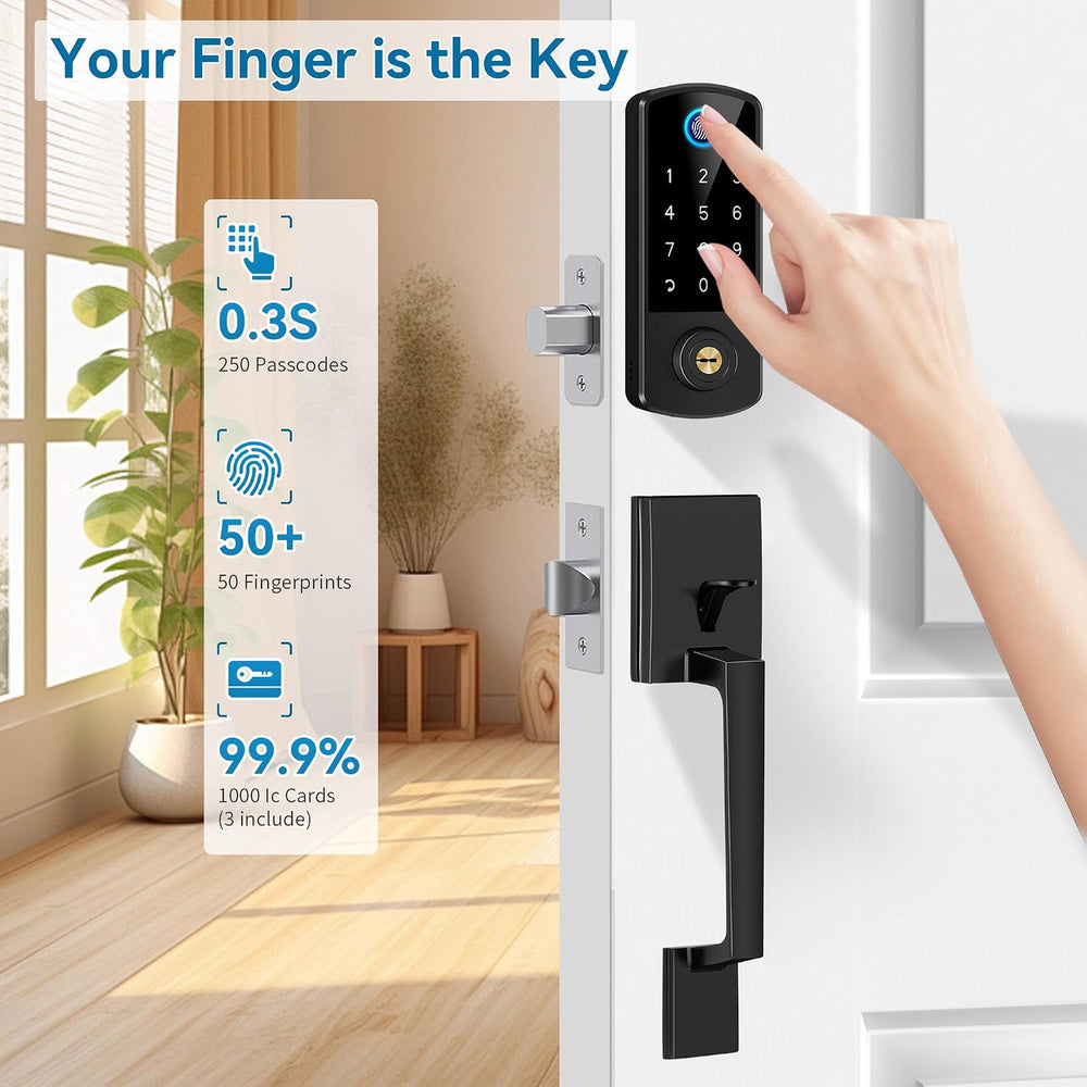 BEBASIA Fingerprint APP Smart Door Lock Keyless Entry Deadbolt Handle Set