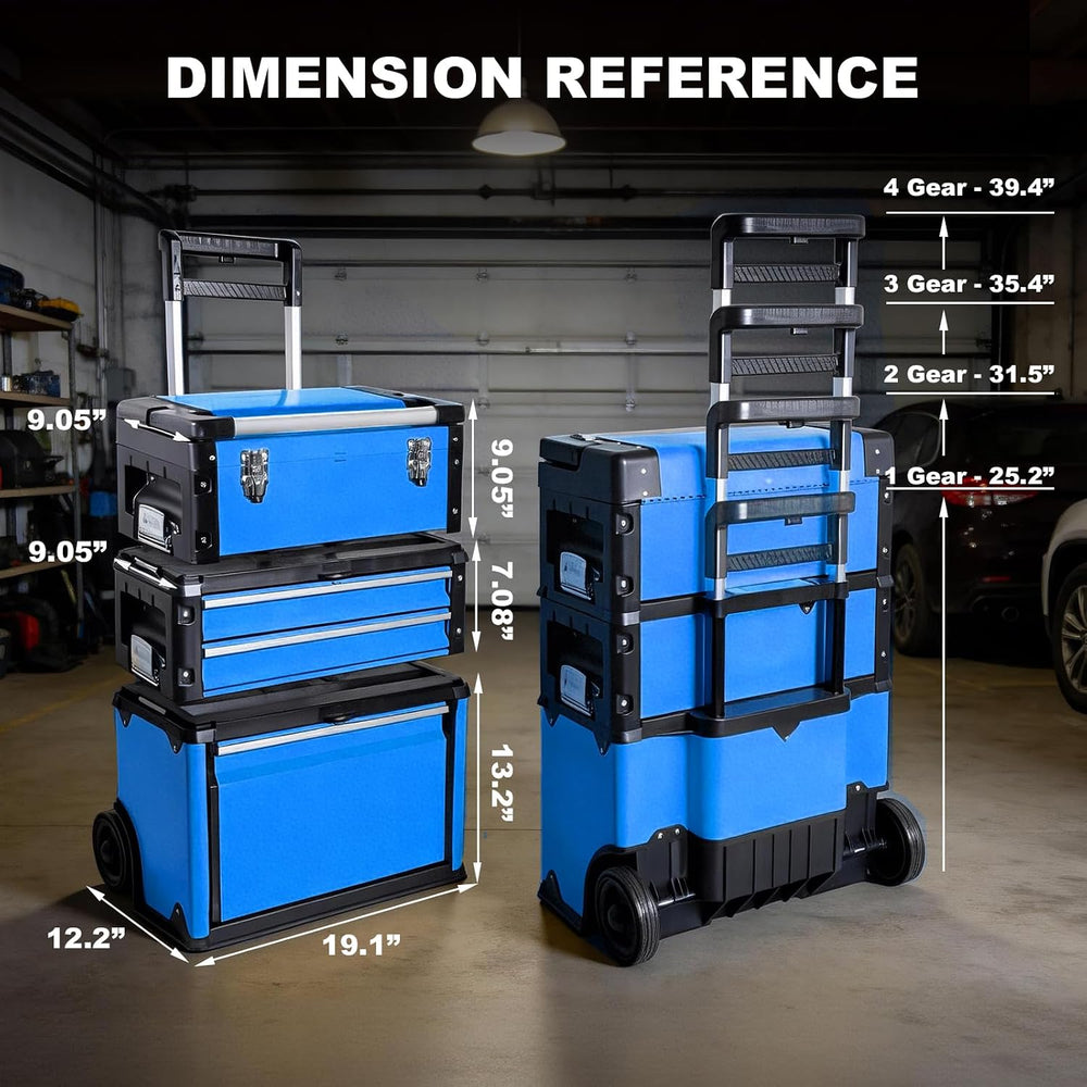 Stackable Rolling Tool Box Portable Metal Toolbox Organizer with Wheels and 2...