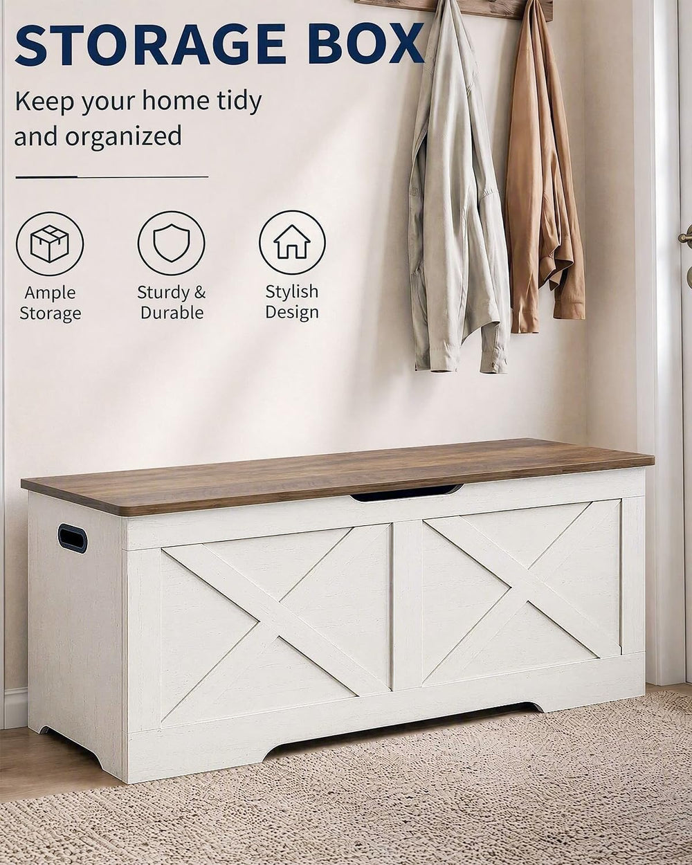 Timberer 47.2" Storage Chest, Wooden Storage Bench, Entryway Shoes Bench