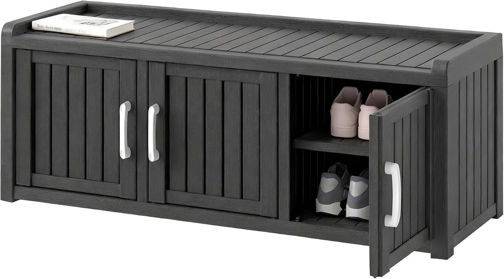 Outdoor Shoe Bench, Waterproof UV-Resistant Indoor Resin Shoe Cabinet, Entryw...