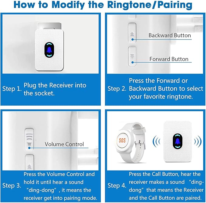 Daytech Wireless Caregiver Pager Call Button Elderly Nurse Alert System