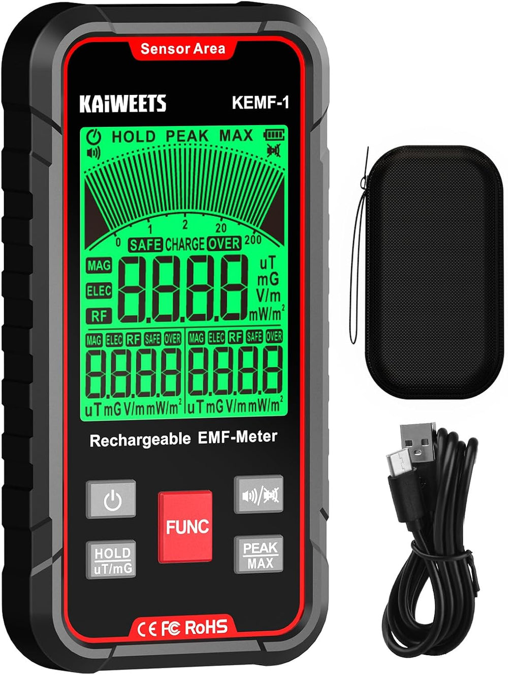 KAIWEETS EMF Detector, 3-in-1 Handheld EMF Meter Detects EF, WiFi Signal