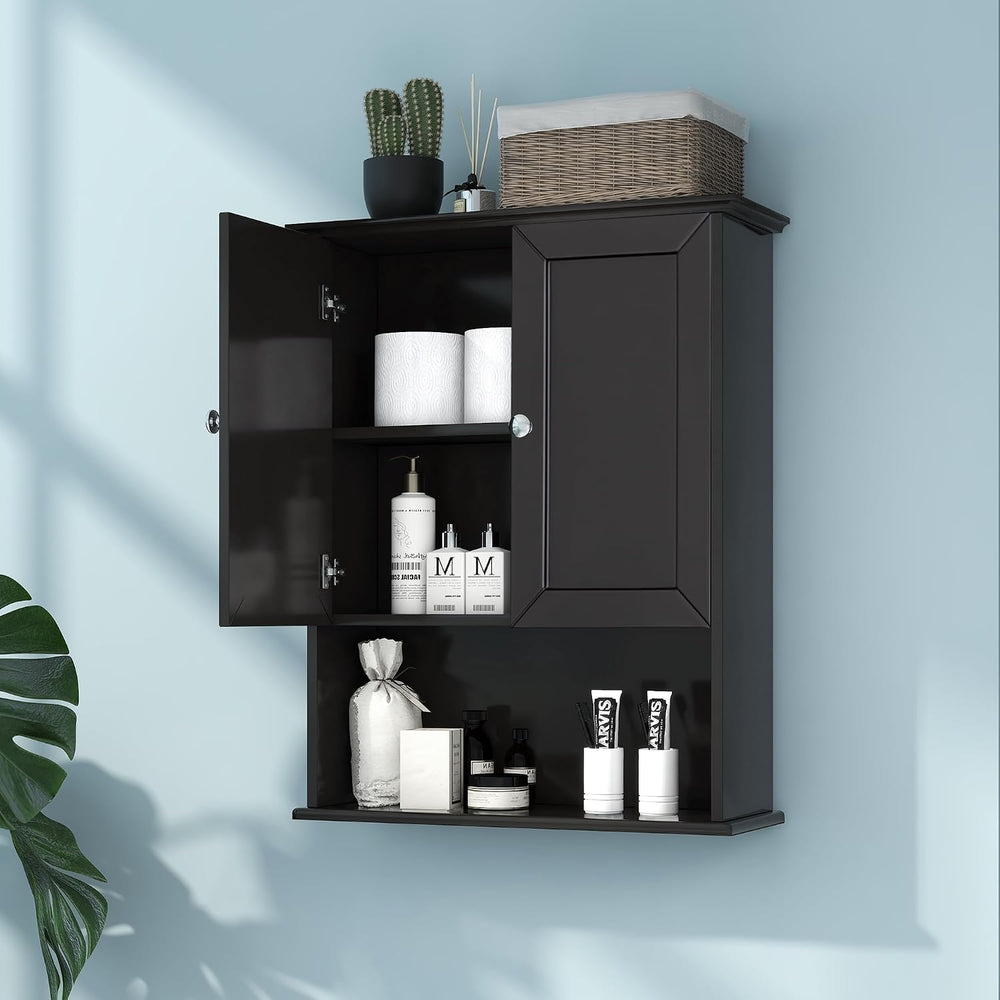 Black Wall Cabinet 24x30 Inch Wooden Over The Toilet Storage Cabinets