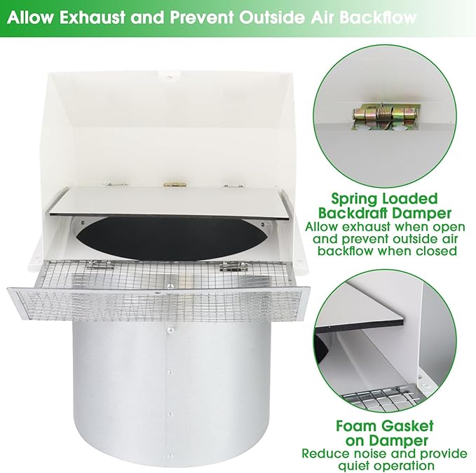 12 Inch Hooded Wall Vent with Screen and Damper, Outdoor Wall Exhaust Vent