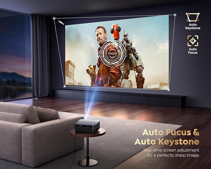 Smart Projector with WiFi 6 and Bluetooth, 4K Support, Outdoor Movie Proyector
