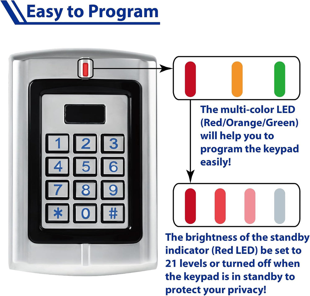 Universal Waterproof 12-24V AC/DC Metal Wired Keypad Stand Alone Access Contr...