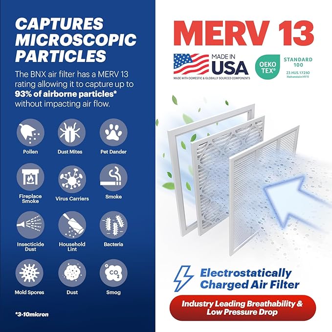 BNX TruFilter 20x20x1 MERV 13 AC Furnace Air Filter (4 Pack)