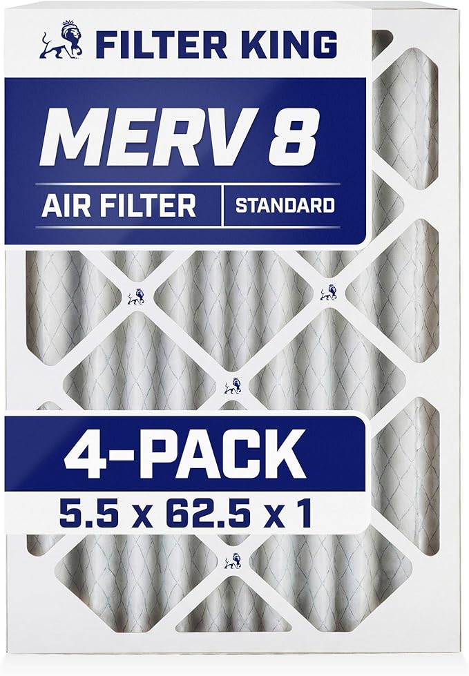 Filter King 5.5x62.5x1 Air Filter | 4-PACK | MERV 8 HVAC Pleated A/C Furnace