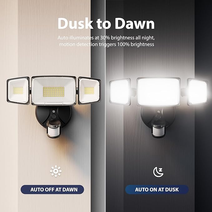 Onforu 2 Pack 100W 11000LM LED Motion Sensor Outdoor Lights, Dusk to Dawn Flood