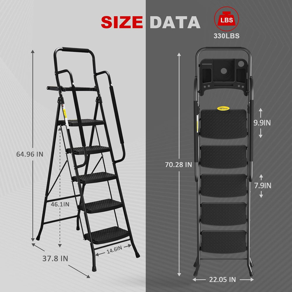 HBTower Step Ladder, Folding Step Stool with Wide Anti-Slip Pedal