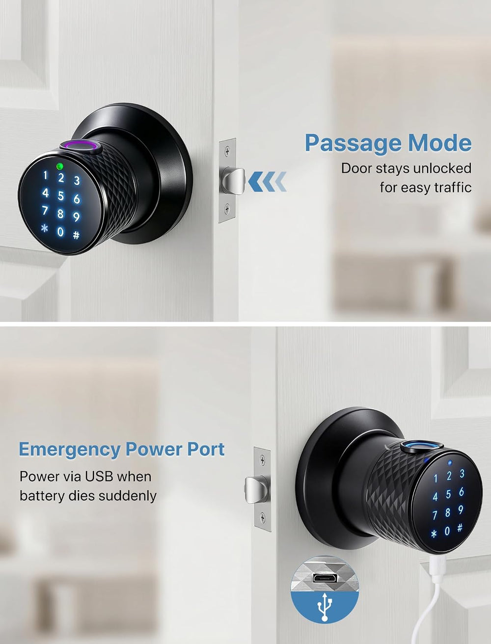 Smart Fingerprint Door Lock,Keypad Door Knob with App for Bedroom