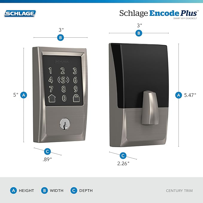 Schlage BE499WB CEN 619 Encode Plus WiFi Deadbolt Smart Lock, Keyless Entry