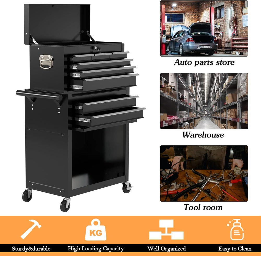8-Drawer High Capacity Rolling Tool Chest, Removable Cabinet Storage Tool Box...